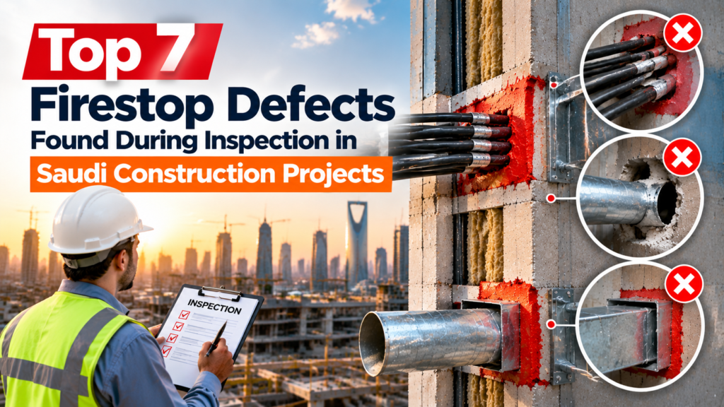 Top 7 firestop defects found during inspection in Saudi construction projects including cable, pipe and duct penetration issues